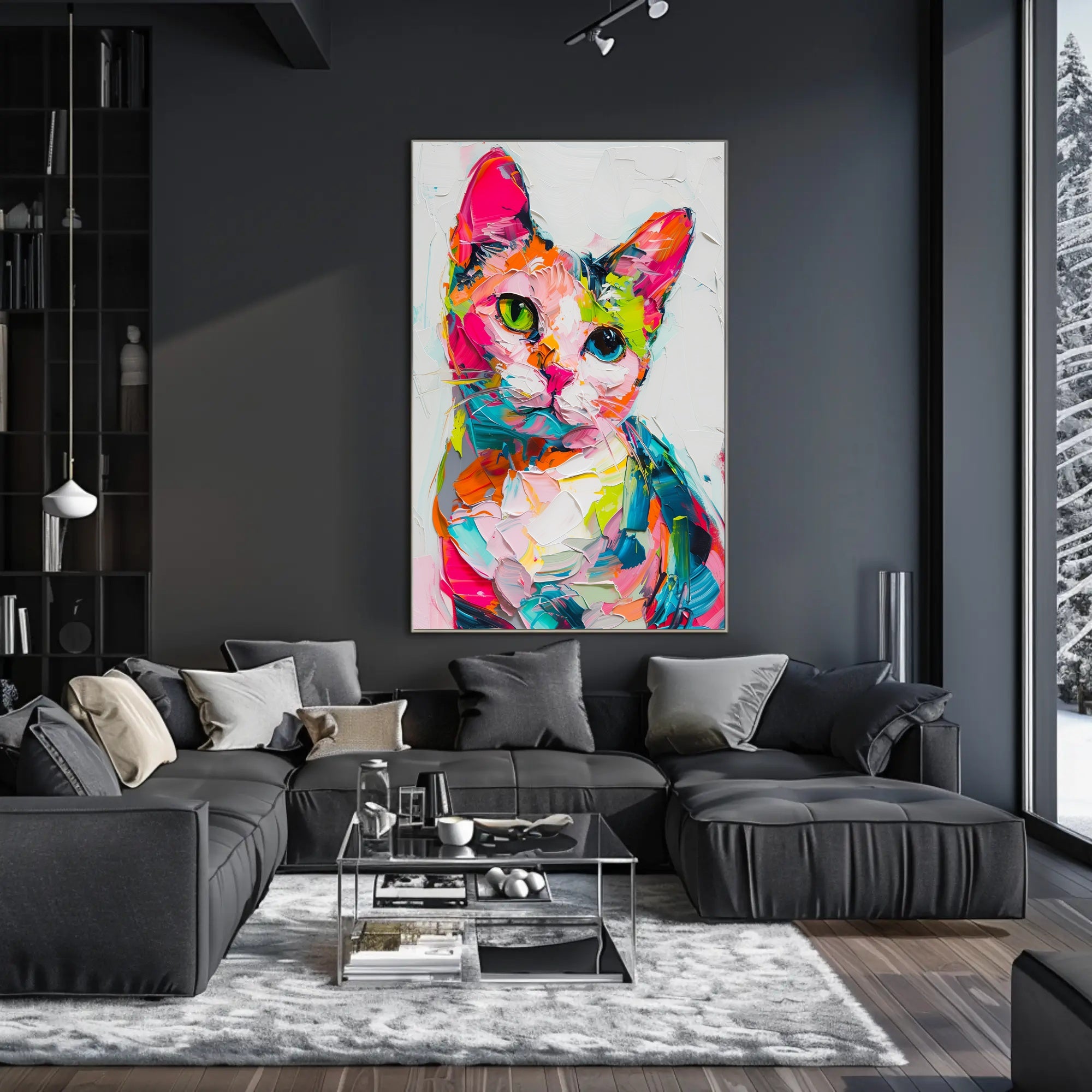 Colorful Abstract Cat Painting: Artistic Poster PosterGoat