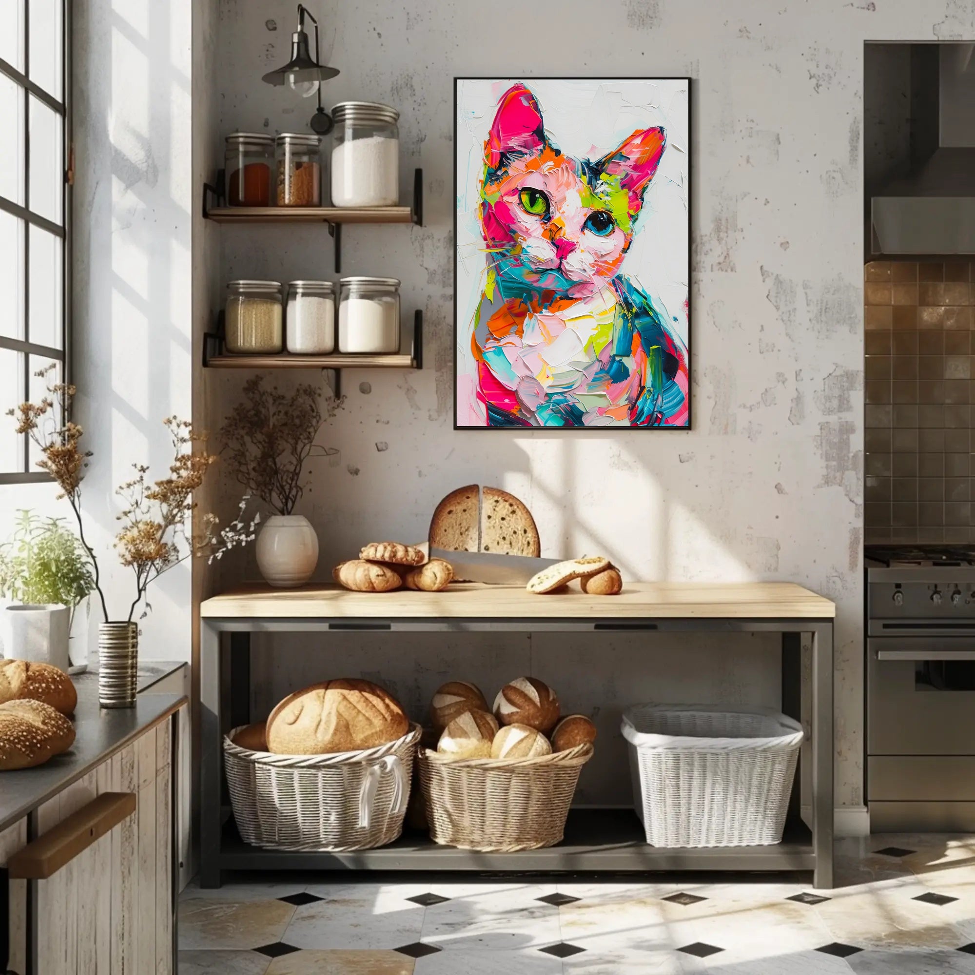 Colorful Abstract Cat Painting: Artistic Poster PosterGoat
