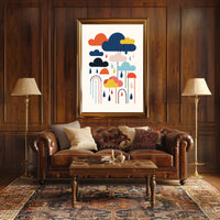 Colorful Abstract Clouds and Rain Poster – Artistic Poster PosterGoat