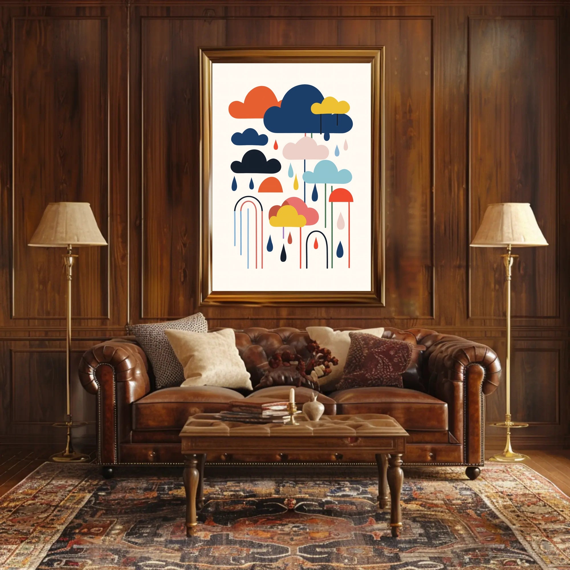 Colorful Abstract Clouds and Rain Poster – Artistic Poster PosterGoat