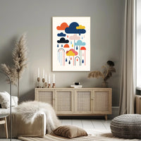 Colorful Abstract Clouds and Rain Poster – Artistic Poster PosterGoat