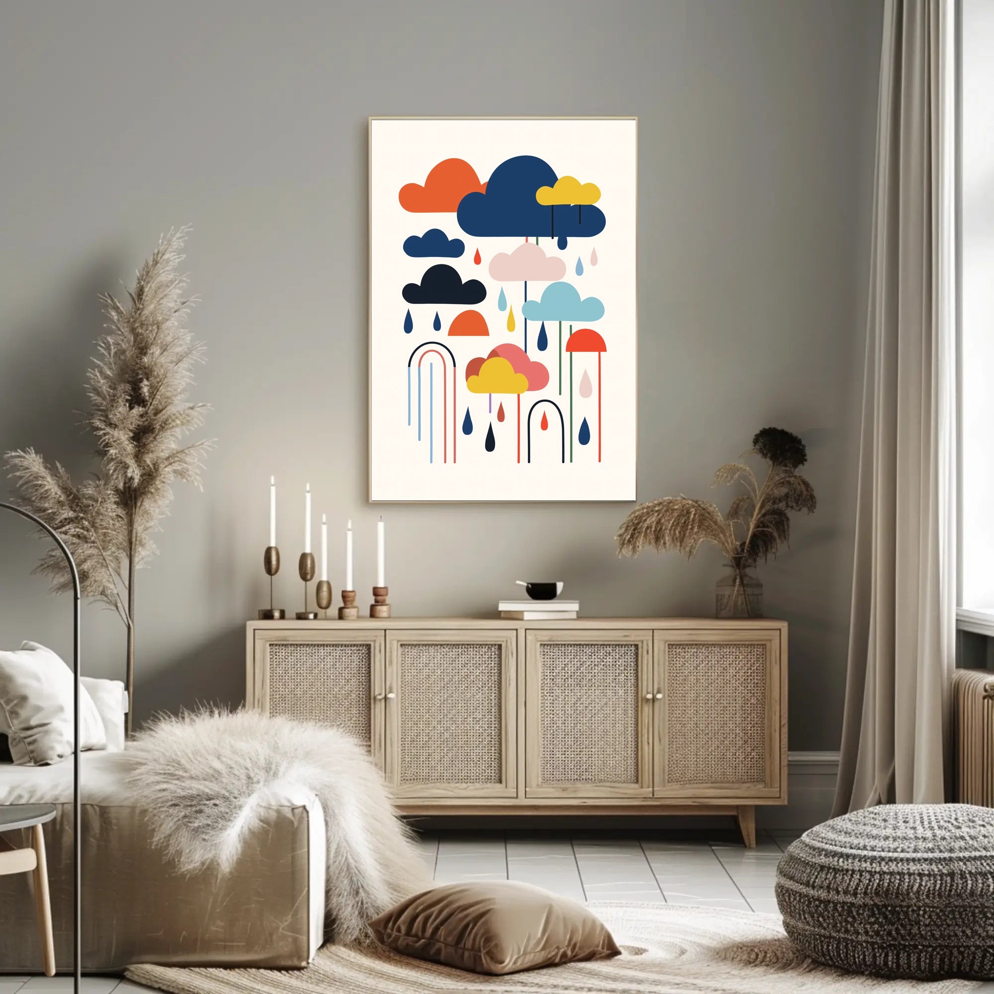 Colorful Abstract Clouds and Rain Poster – Artistic Poster PosterGoat