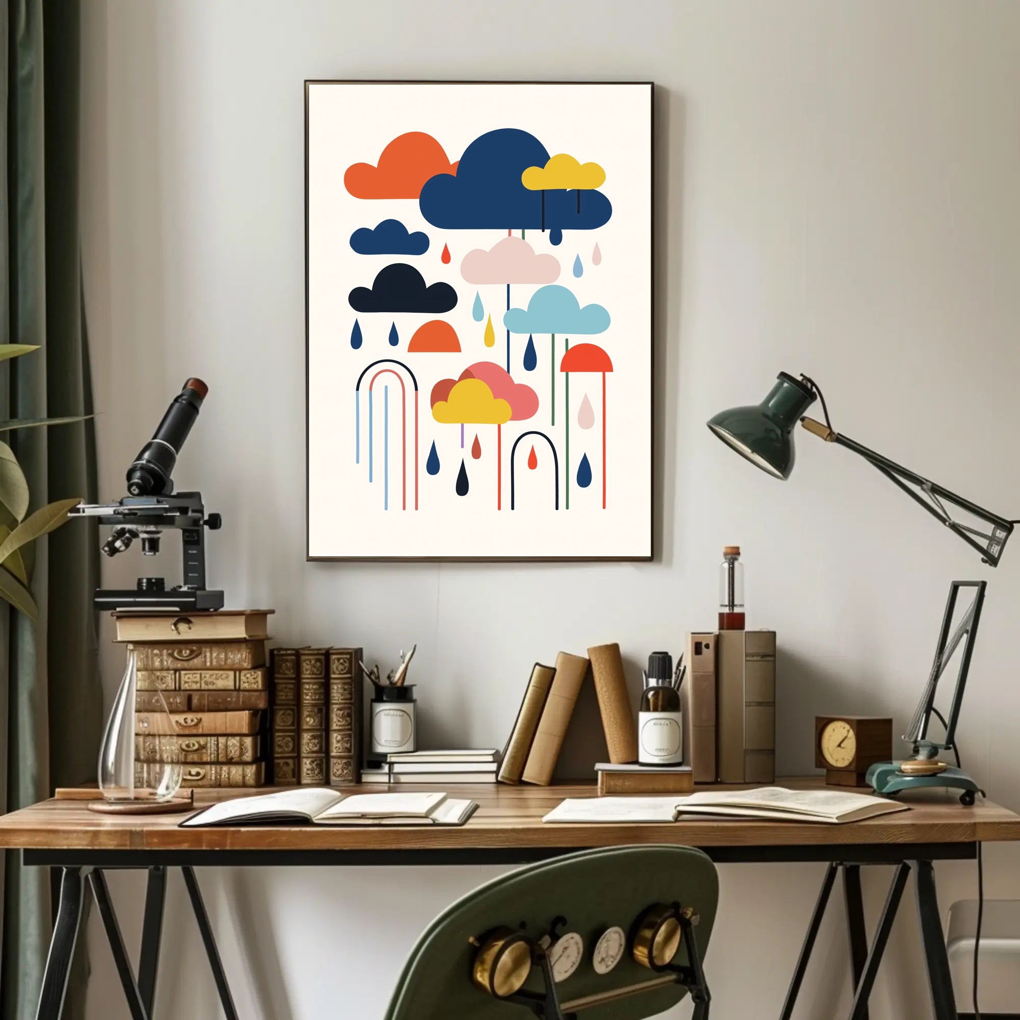 Colorful Abstract Clouds and Rain Poster – Artistic Poster PosterGoat