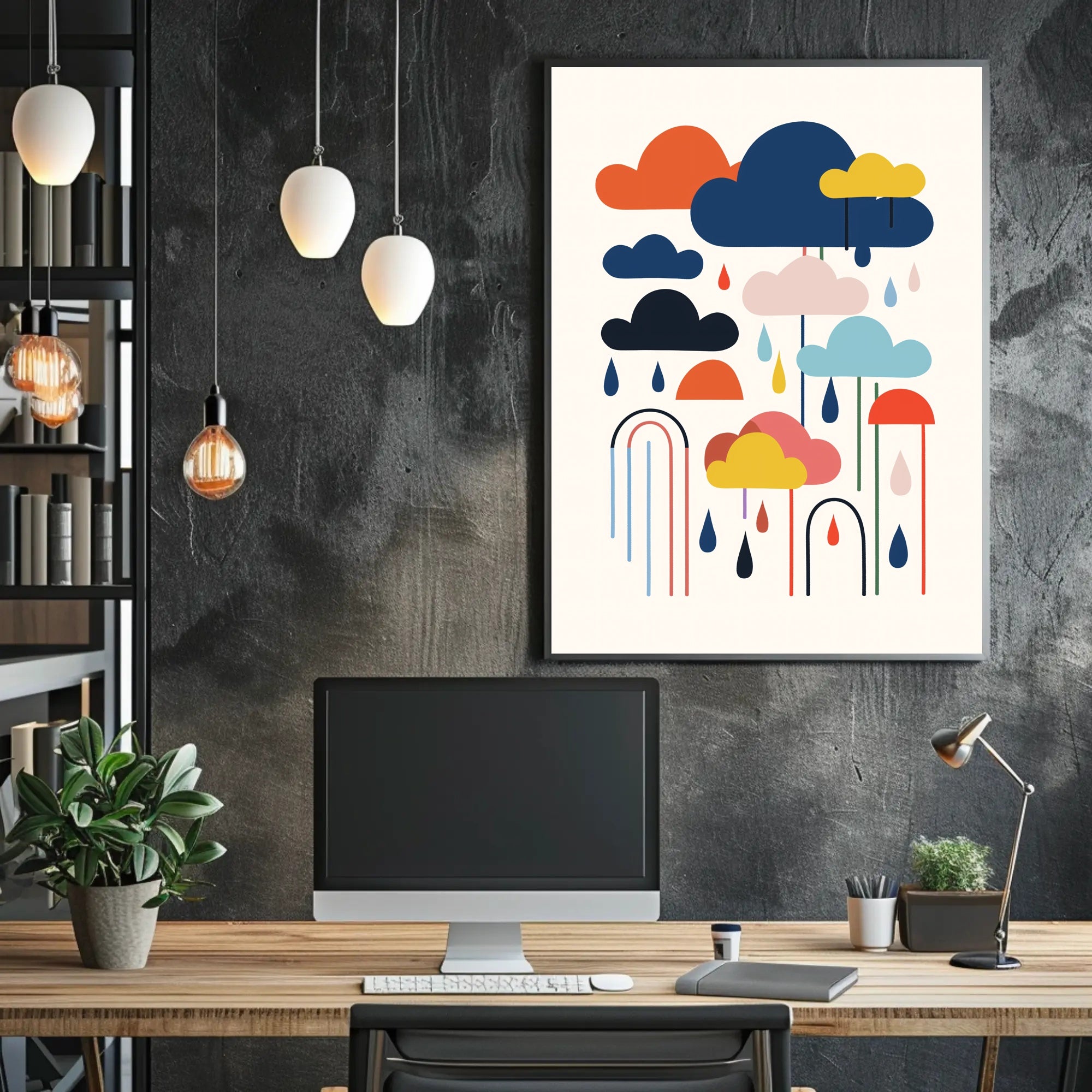 Colorful Abstract Clouds and Rain Poster – Artistic Poster PosterGoat