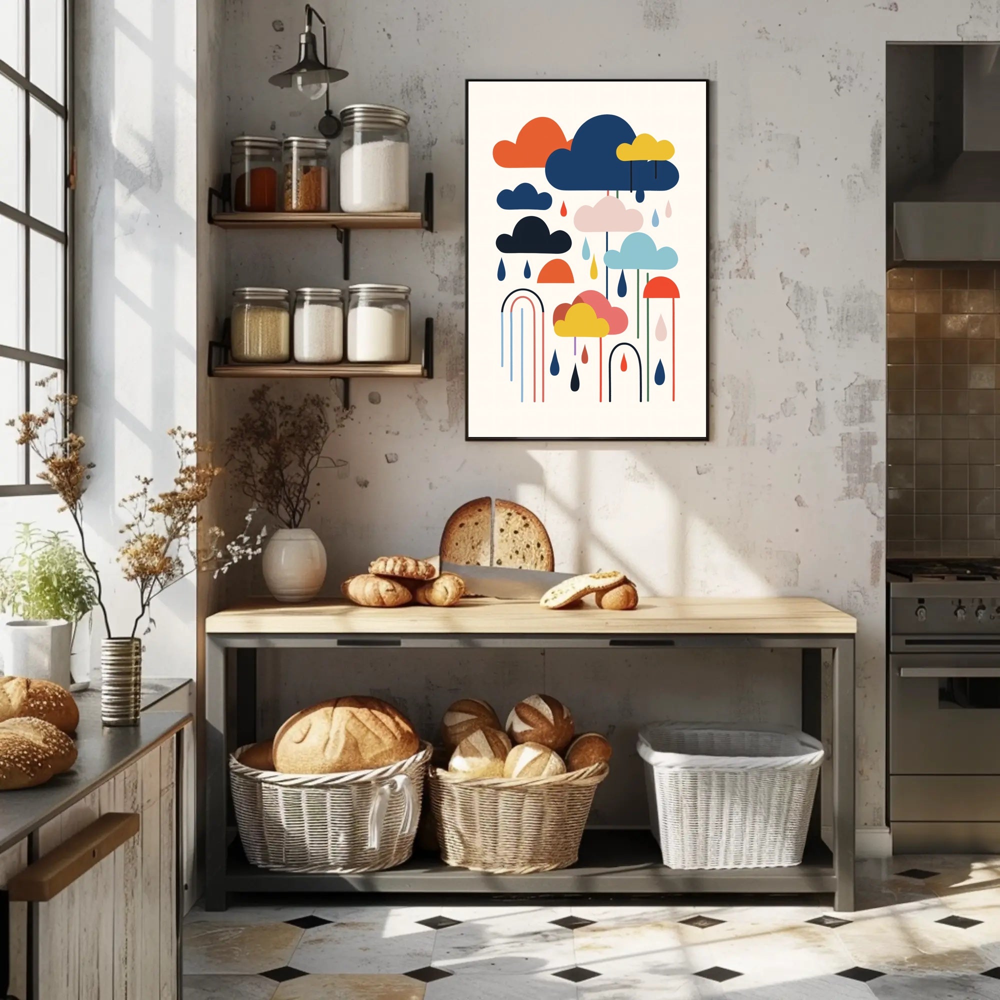 Colorful Abstract Clouds and Rain Poster – Artistic Poster PosterGoat