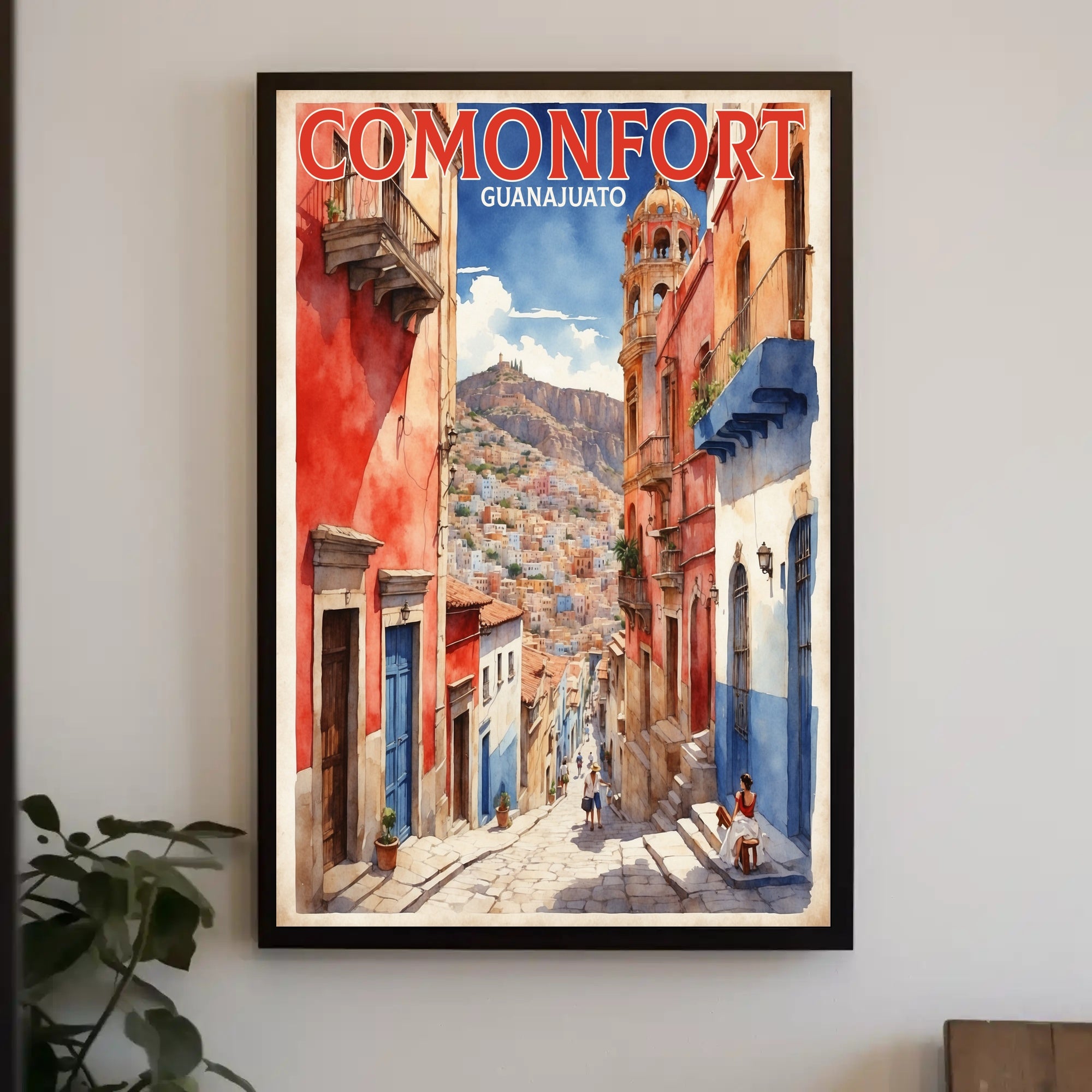 Colorful Comonfort Street Scene Cultural or Heritage Poster PosterGoat