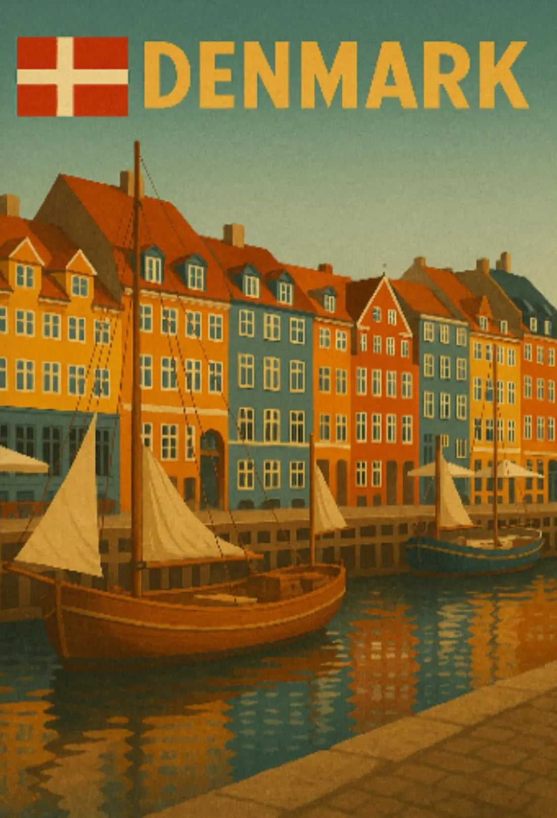 Colorful Copenhagen Canal Vintage Art Travel Poster PosterGoat