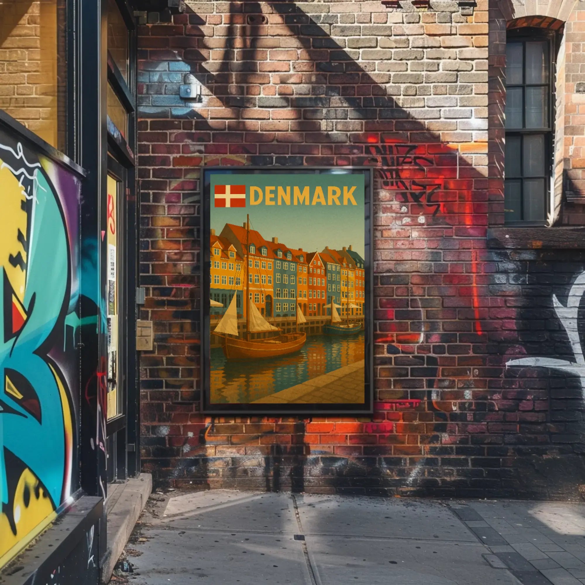Colorful Copenhagen Canal Vintage Art Travel Poster PosterGoat