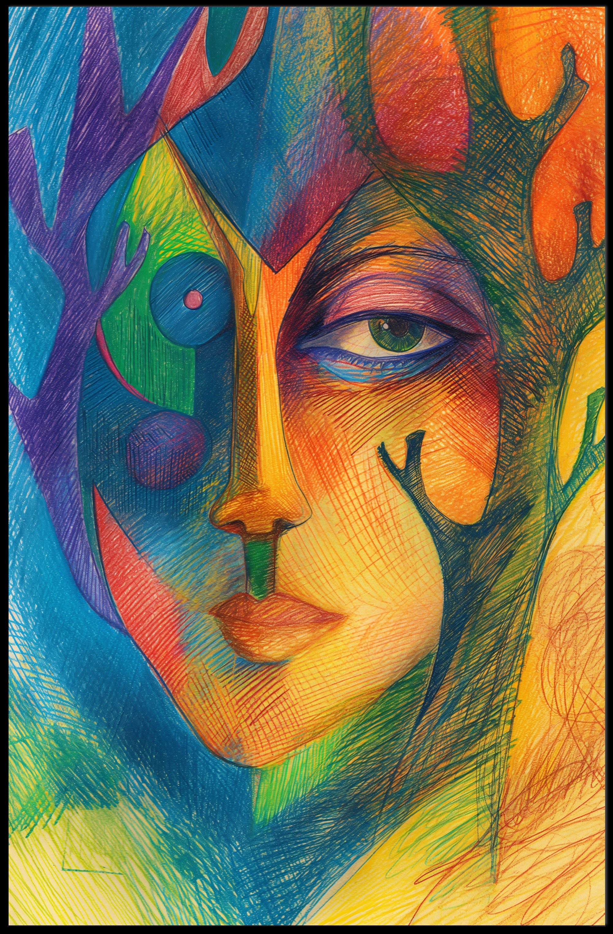 Colorful Fusion of Nature and Humanity Abstract or Artistic Poster PosterGoat