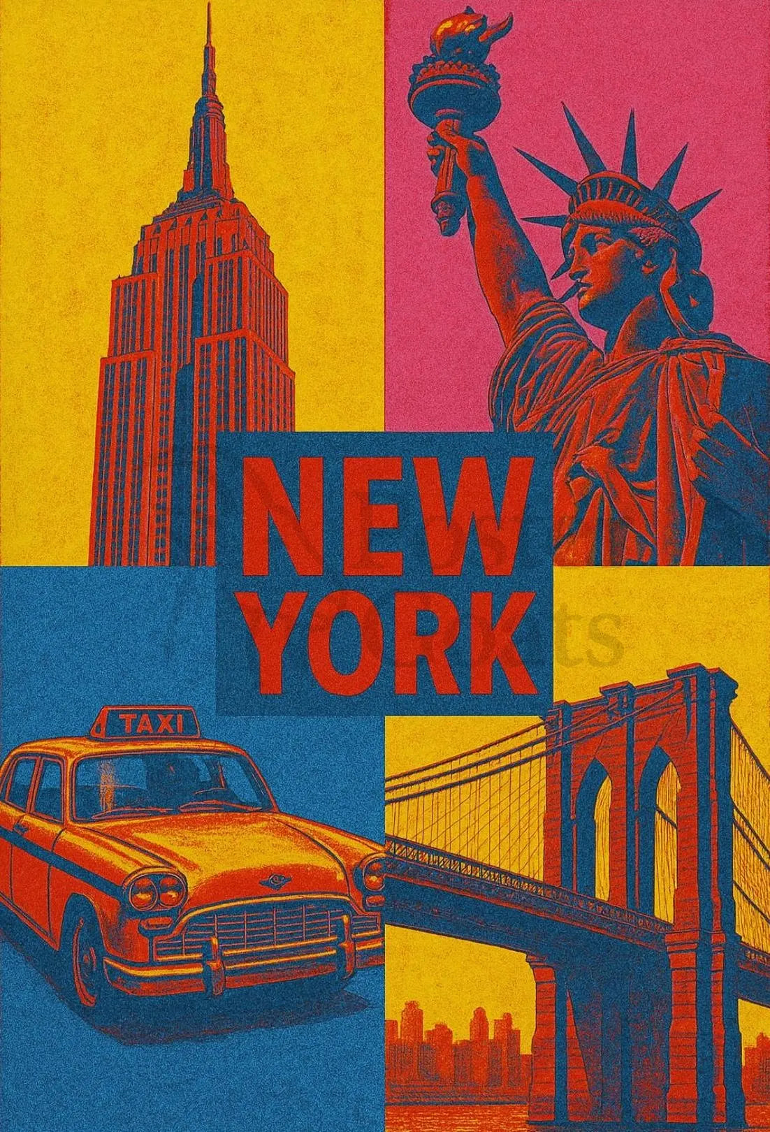 Colorful New York Icons Pop Art Travel Poster PosterGoat