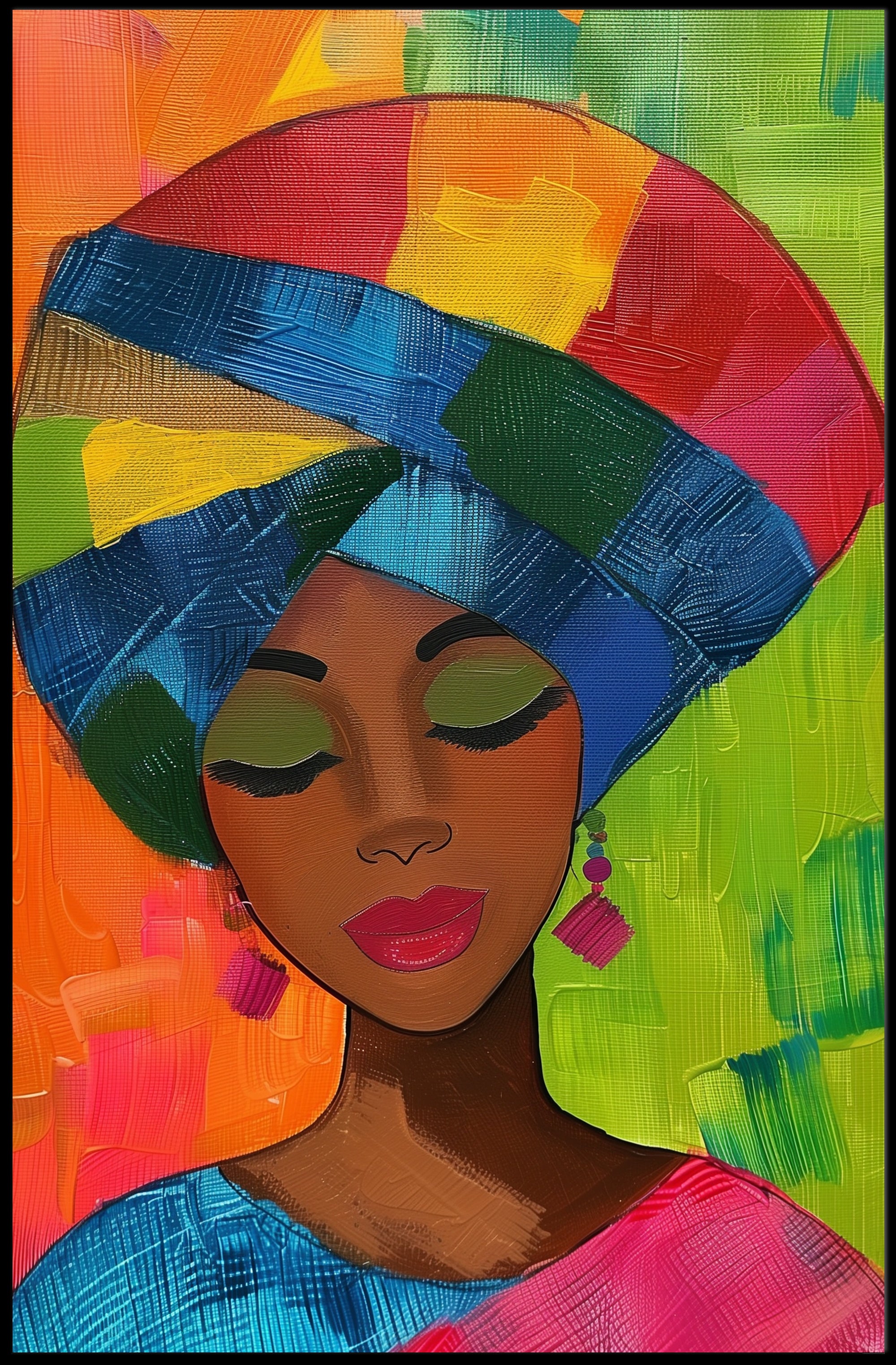 Colorful Woman Illustration with Abstract Background Artistic Poster PosterGoat