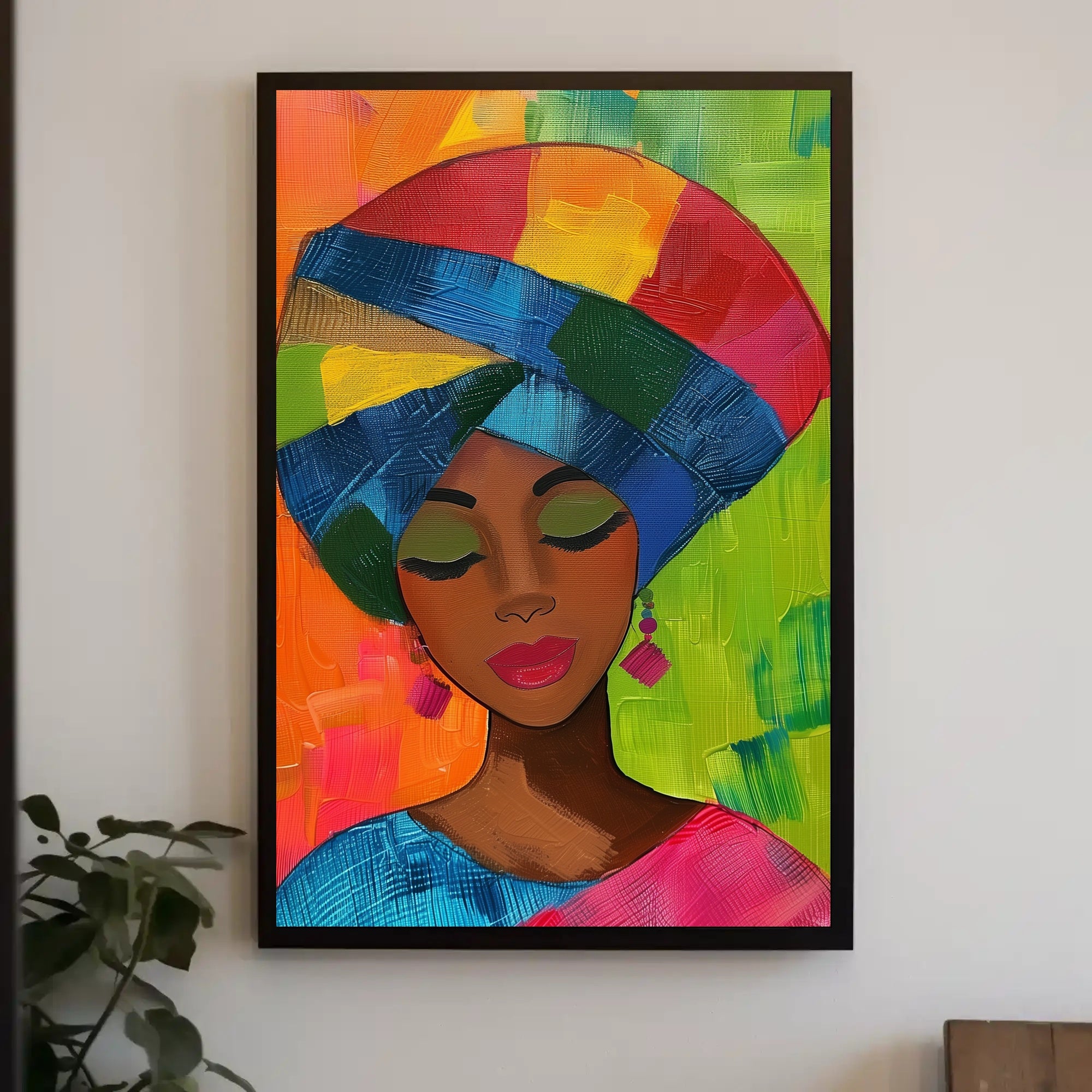 Colorful Woman Illustration with Abstract Background Artistic Poster PosterGoat