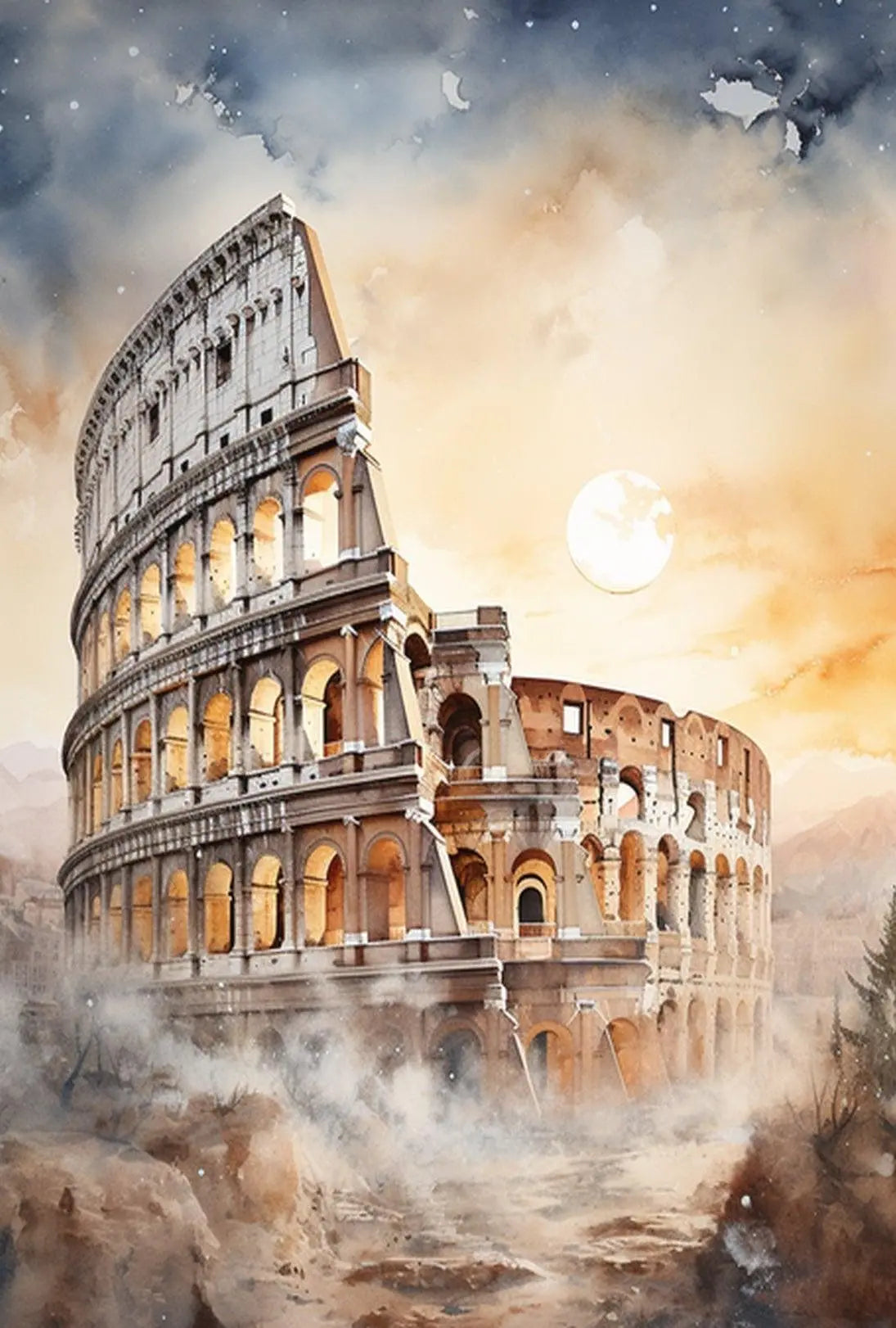 Colosseum Dreamscape in Watercolor Artistic Poster PosterGoat