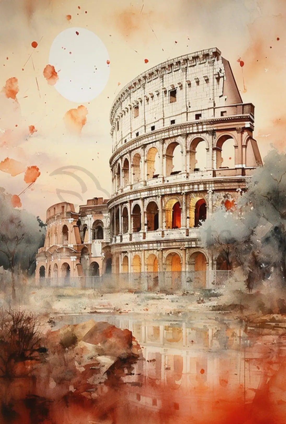Colosseum Watercolor Art Print Cultural Heritage Poster PosterGoat