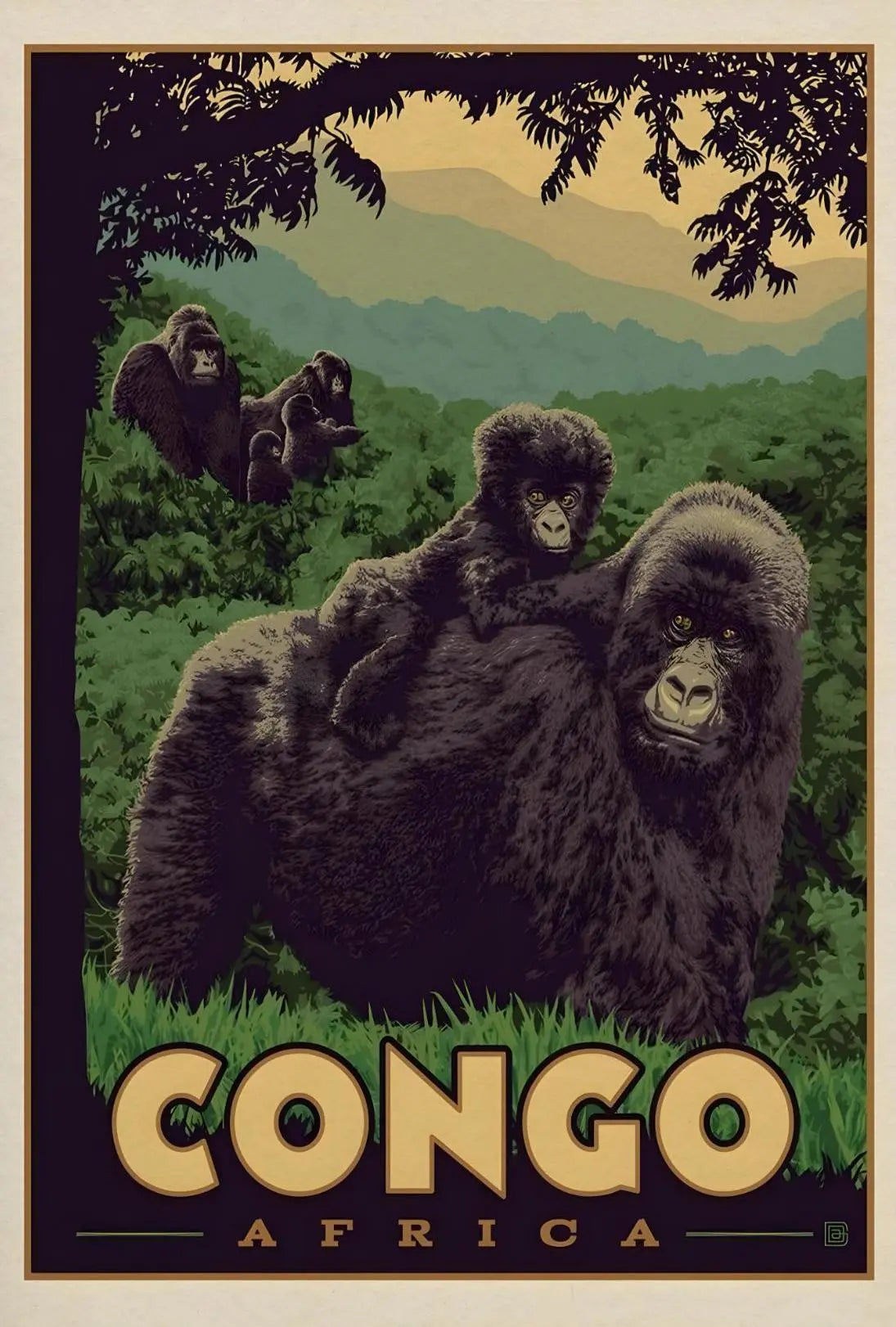 Congo Gorillas Lush Jungle Travel Poster PosterGoat