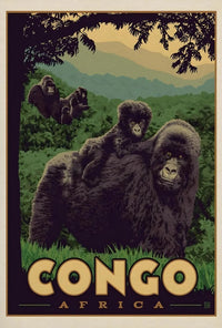 Congo Gorillas Lush Jungle Travel Poster PosterGoat