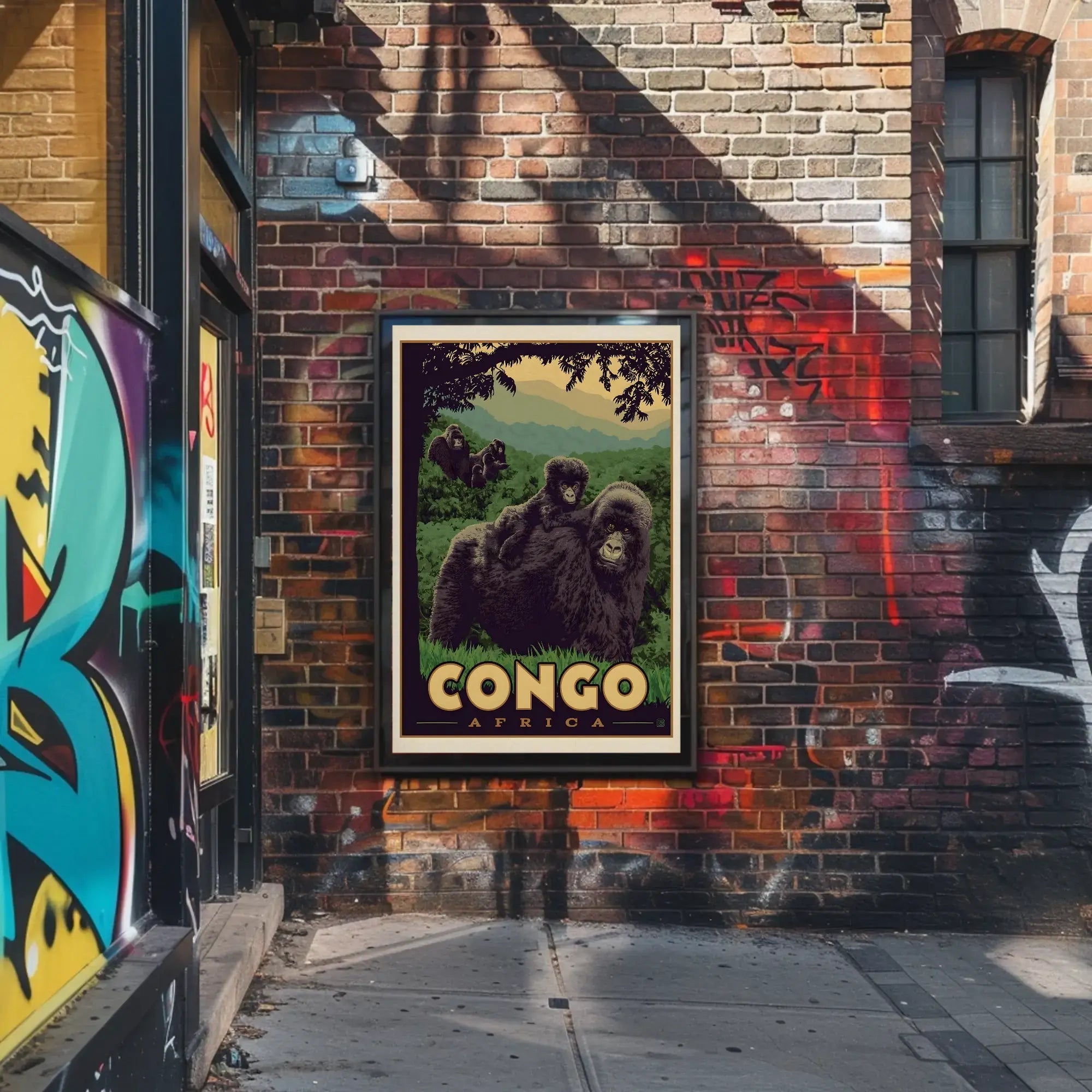 Congo Gorillas Lush Jungle Travel Poster PosterGoat