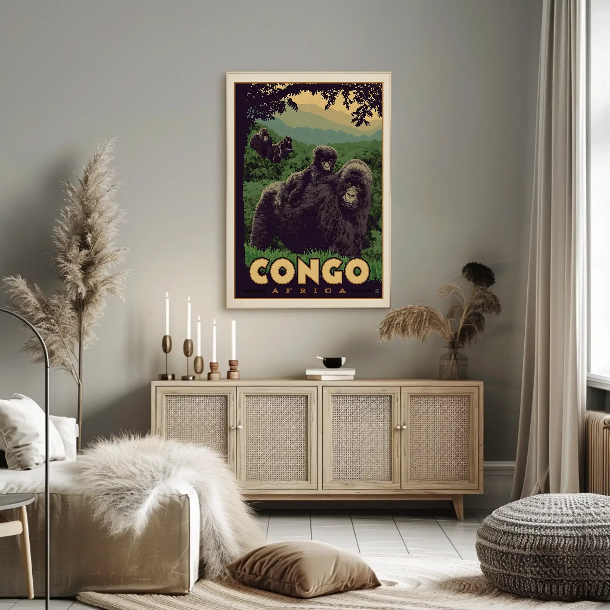 Congo Gorillas Lush Jungle Travel Poster PosterGoat