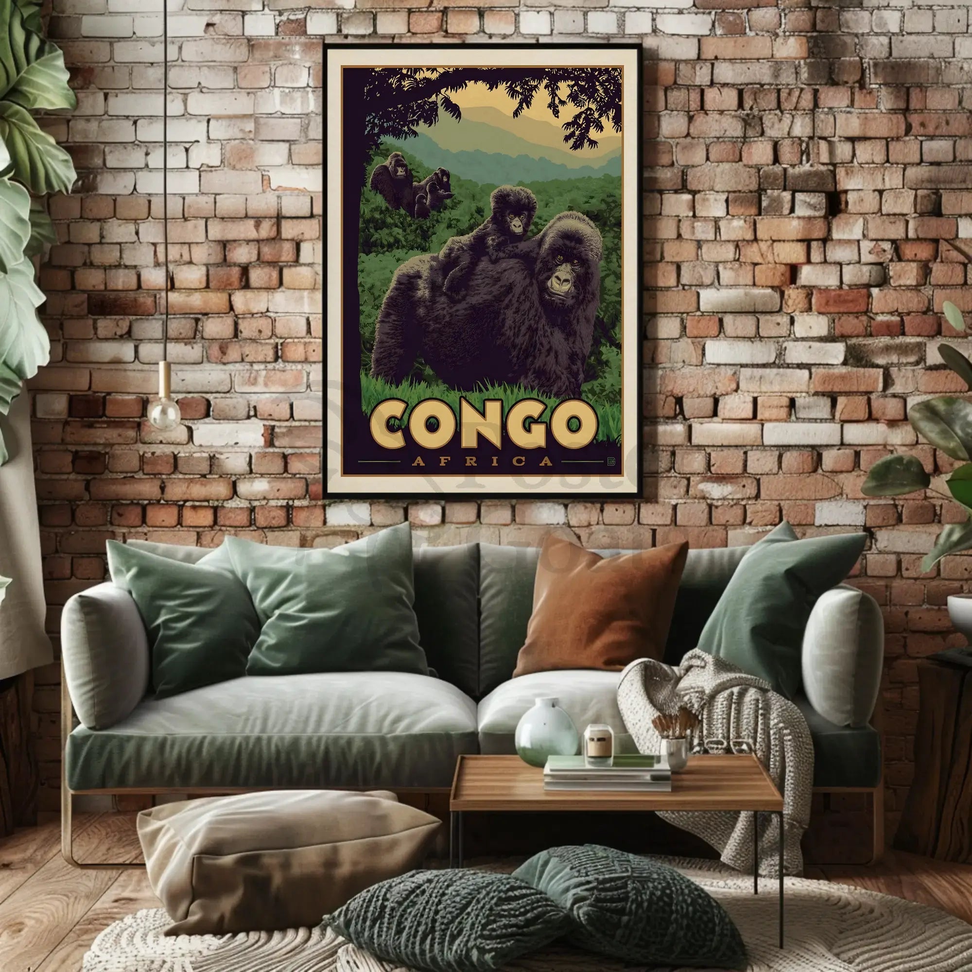 Congo Gorillas Lush Jungle Travel Poster PosterGoat