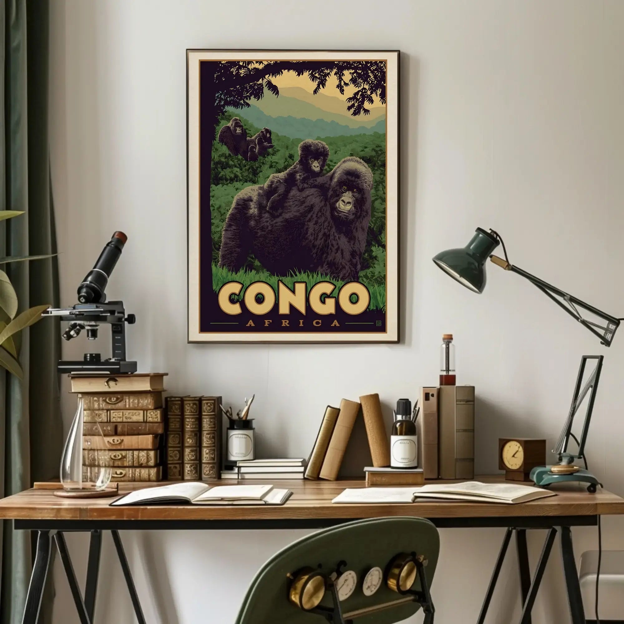 Congo Gorillas Lush Jungle Travel Poster PosterGoat