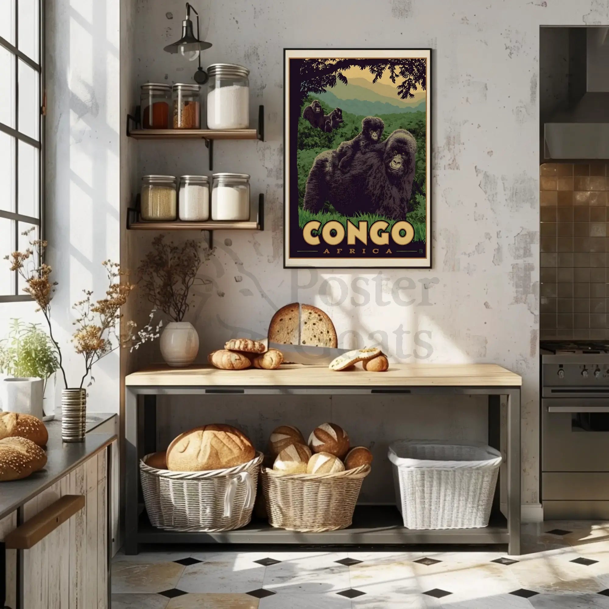 Congo Gorillas Lush Jungle Travel Poster PosterGoat