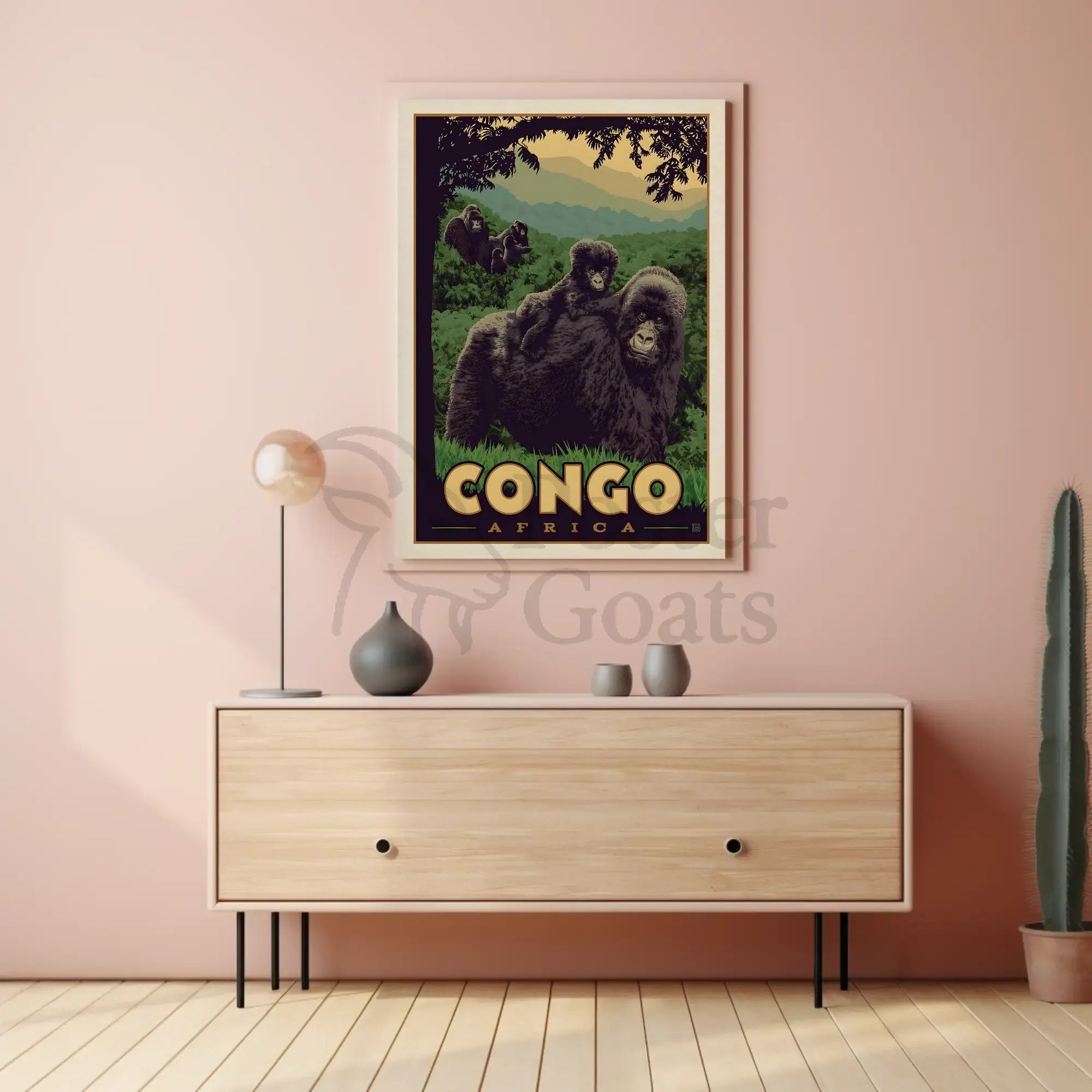 Congo Gorillas Lush Jungle Travel Poster PosterGoat