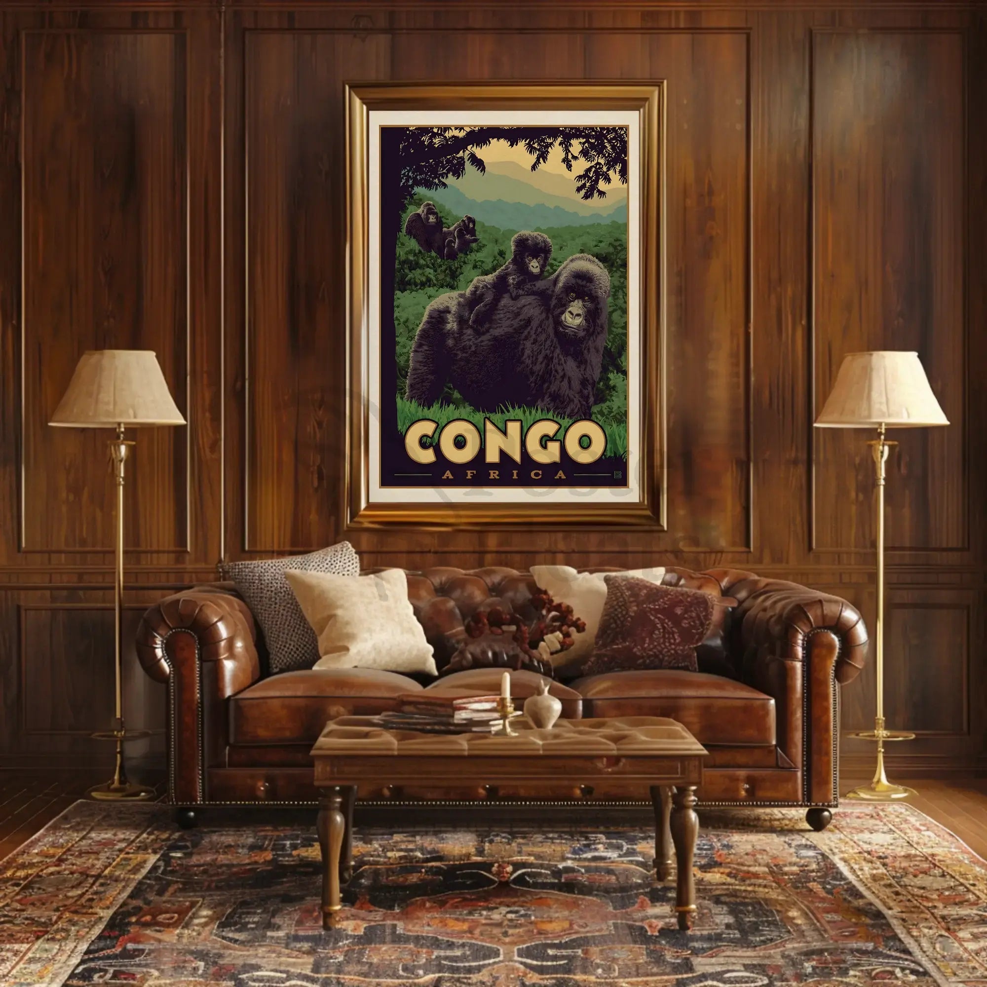 Congo Gorillas Lush Jungle Travel Poster PosterGoat