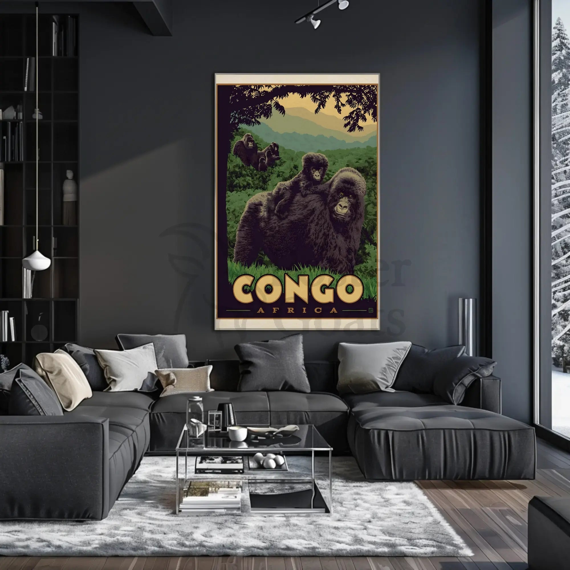 Congo Gorillas Lush Jungle Travel Poster PosterGoat