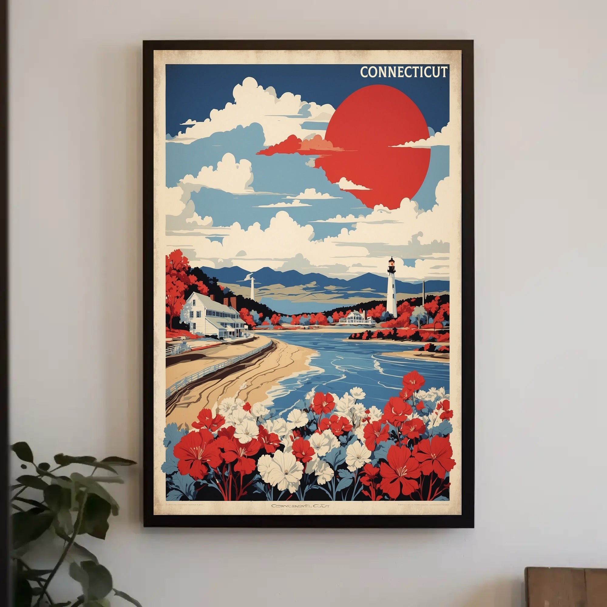 Connecticut Coastal Lighthouse Scenic Vintage Travel Poster PosterGoat
