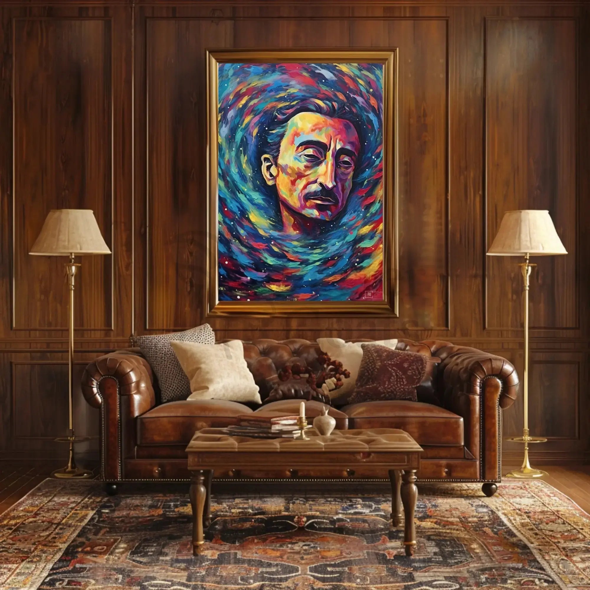 Contemplative Cosmic Portrait Artistic Expressionism Poster PosterGoat