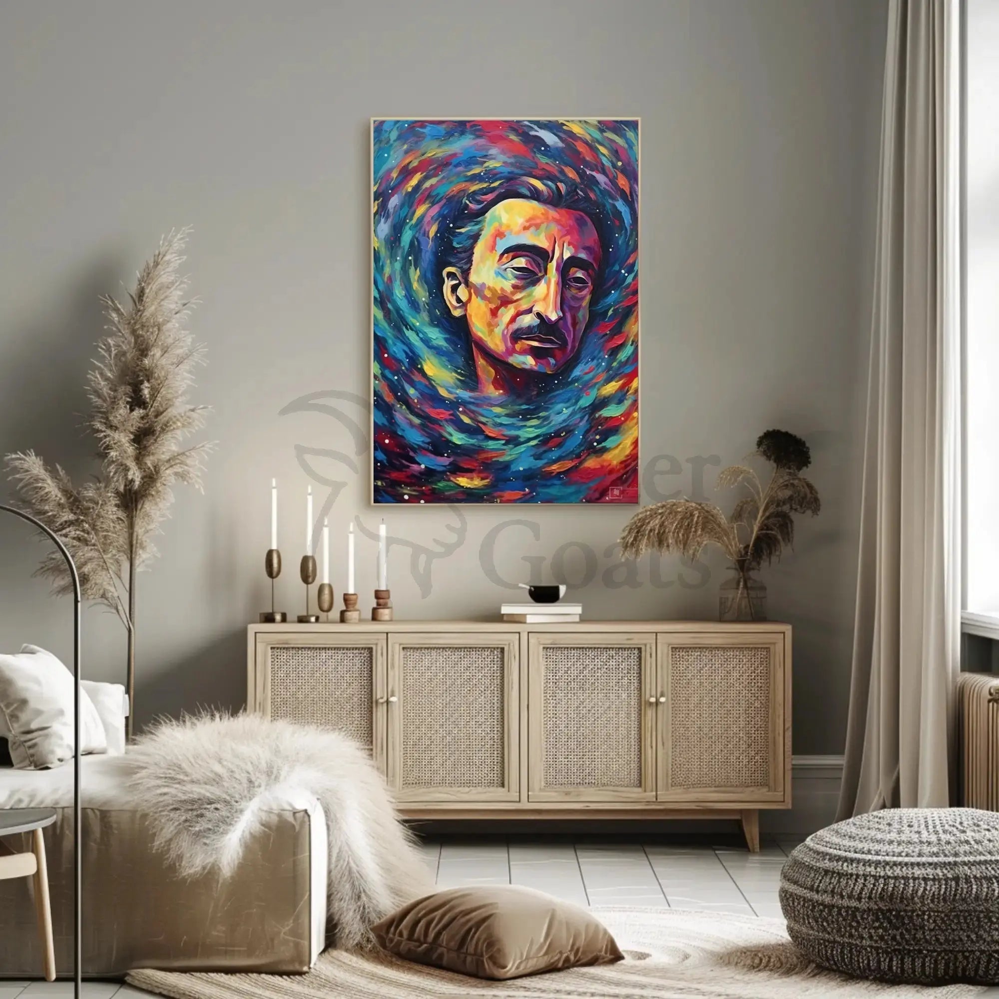 Contemplative Cosmic Portrait Artistic Expressionism Poster PosterGoat