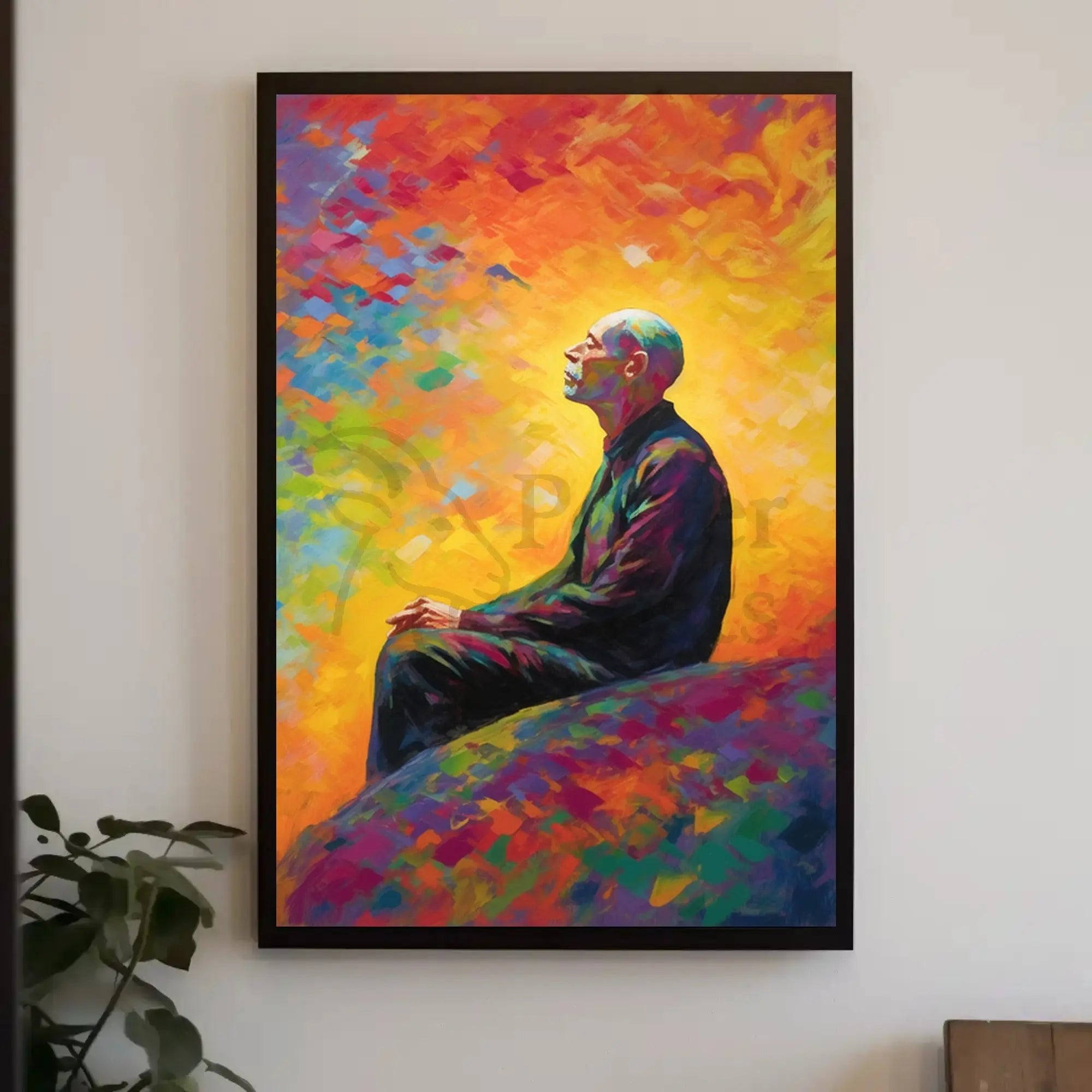 Contemplative Man in Vibrant Impressionist Abstract Artistic Poster PosterGoat