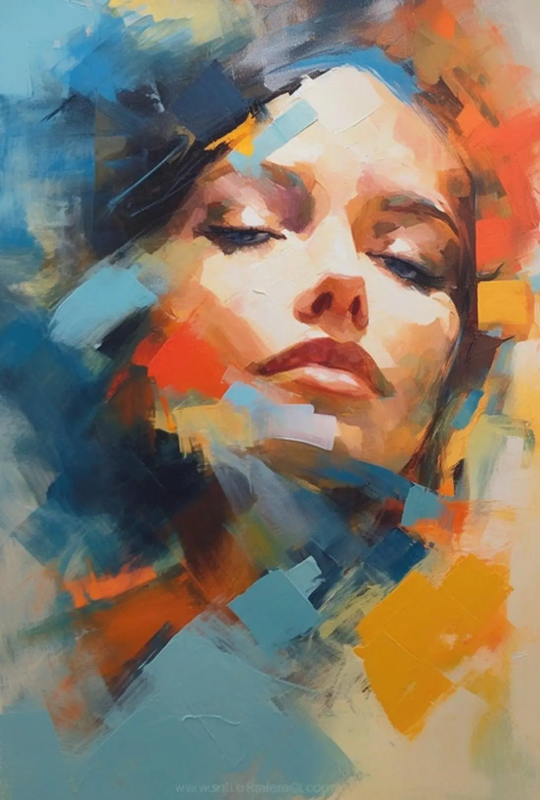 Contemplative Woman's Face Abstract Artistic Poster PosterGoat
