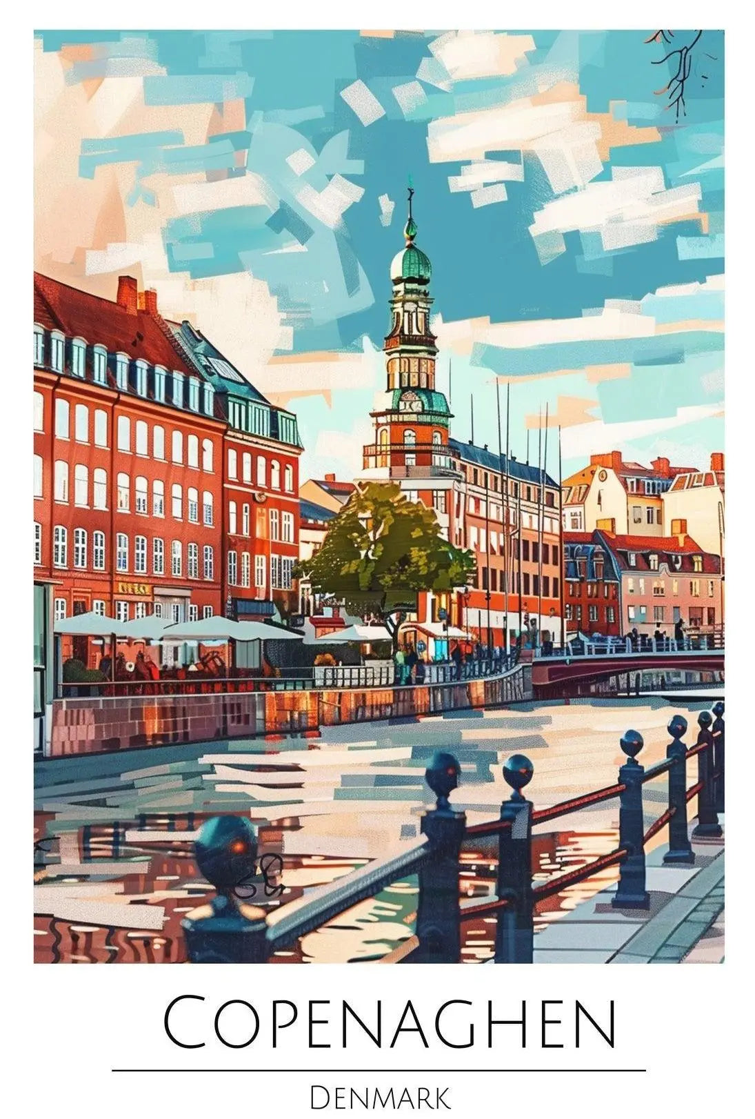 Copenhagen Cityscape Art - Travel Poster PosterGoat