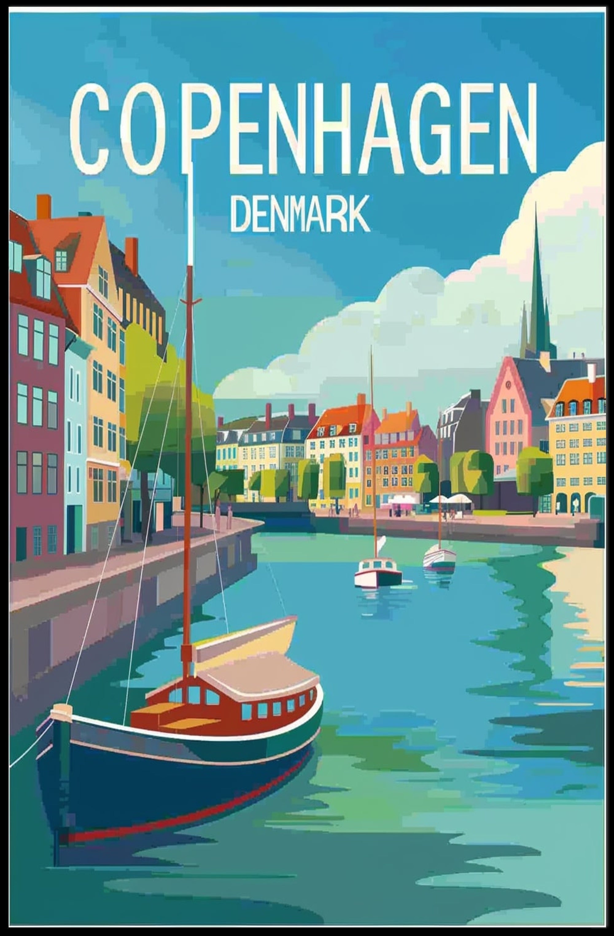 Copenhagen Colorful Canal Scene Travel Poster PosterGoat