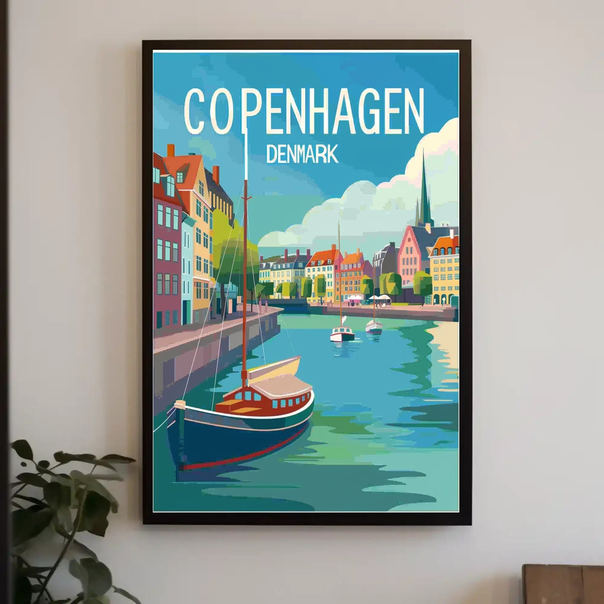 Copenhagen Colorful Canal Scene Travel Poster PosterGoat