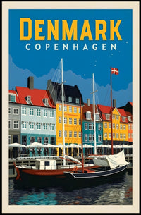 Copenhagen Nyhavn Waterfront Retro Travel Poster PosterGoat