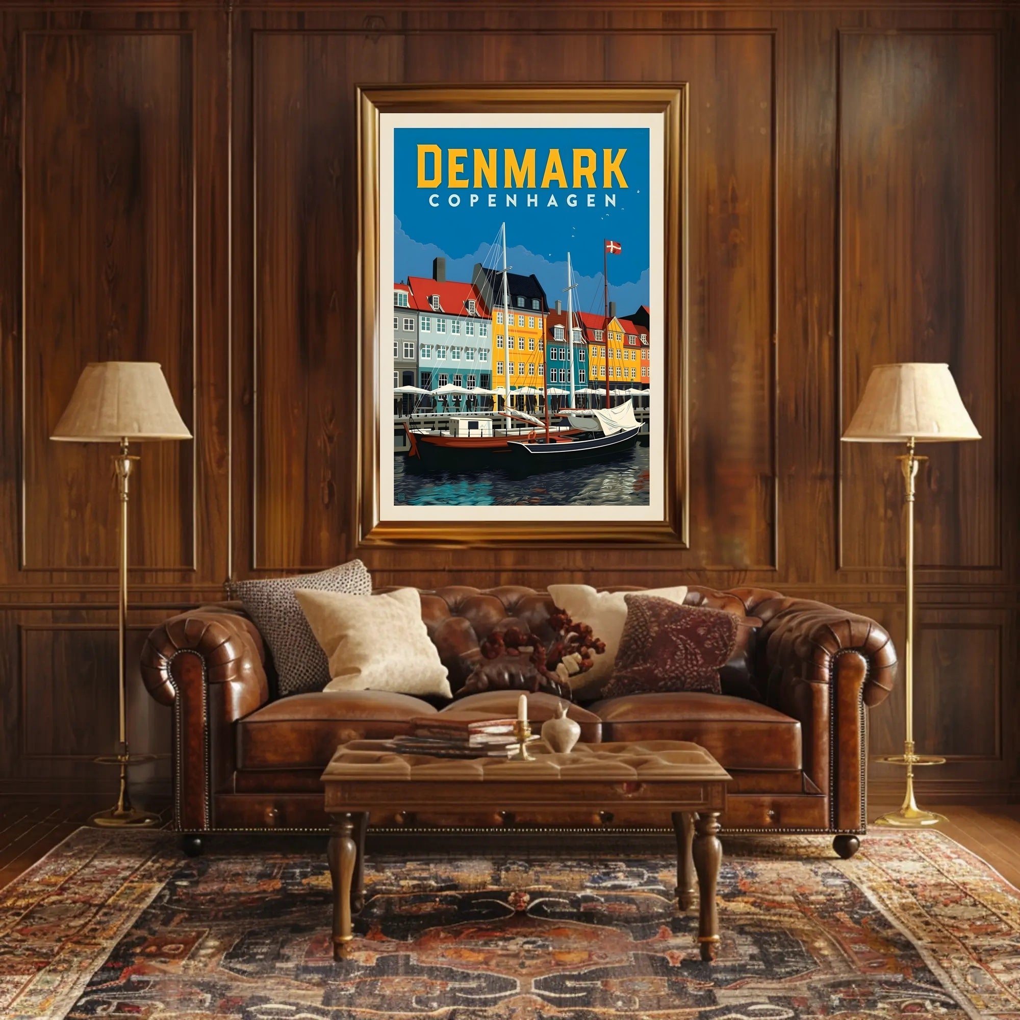 Copenhagen Nyhavn Waterfront Retro Travel Poster PosterGoat