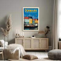 Copenhagen Nyhavn Waterfront Retro Travel Poster PosterGoat