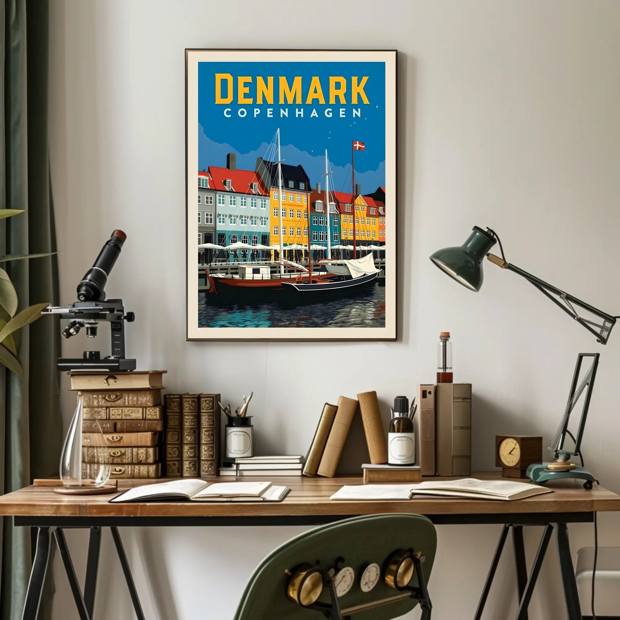 Copenhagen Nyhavn Waterfront Retro Travel Poster PosterGoat