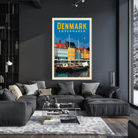 Copenhagen Nyhavn Waterfront Retro Travel Poster PosterGoat