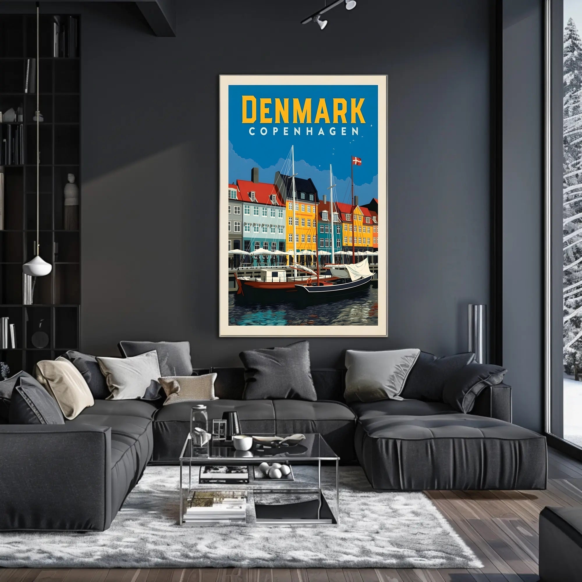 Copenhagen Nyhavn Waterfront Retro Travel Poster PosterGoat