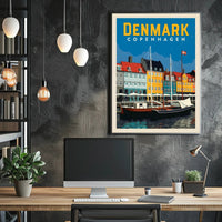Copenhagen Nyhavn Waterfront Retro Travel Poster PosterGoat