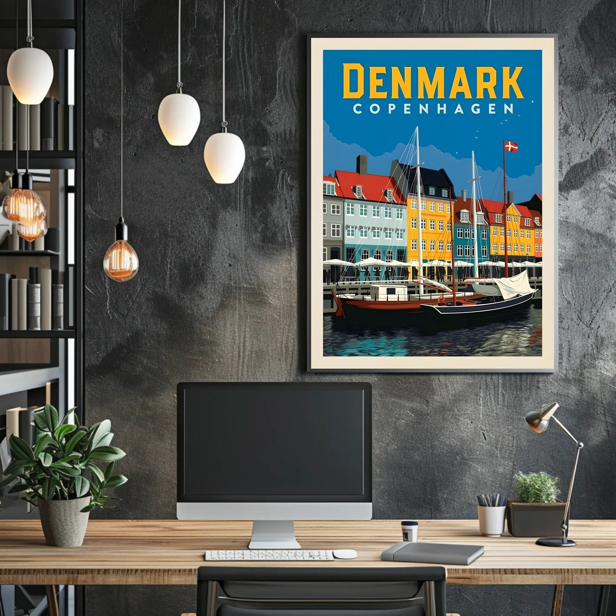 Copenhagen Nyhavn Waterfront Retro Travel Poster PosterGoat