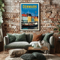 Copenhagen Nyhavn Waterfront Retro Travel Poster PosterGoat