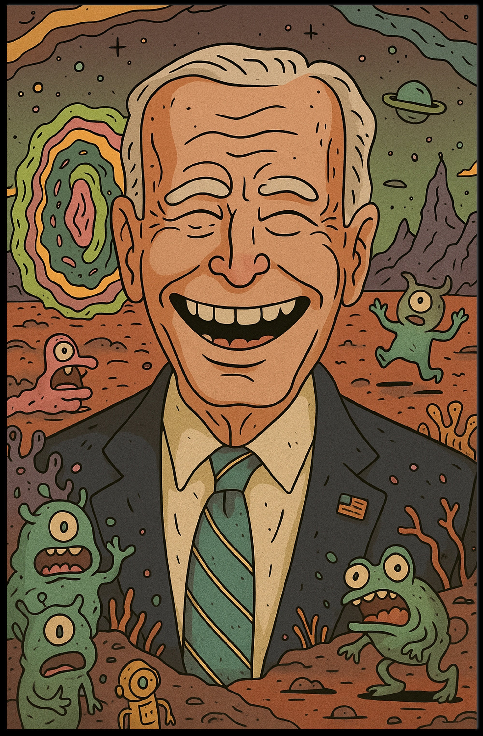 Cosmic Cartoon Adventure Poster PosterGoat