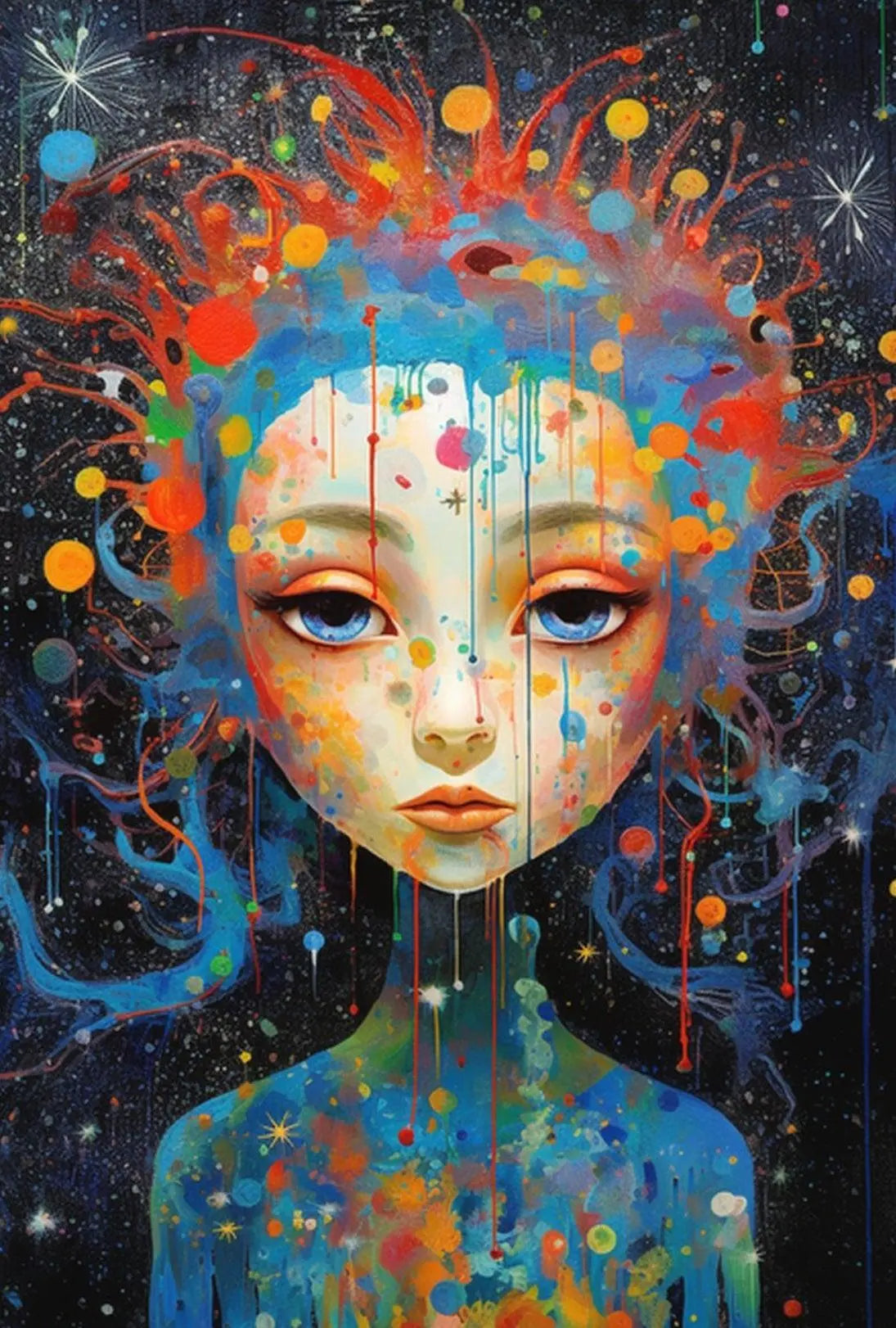 Cosmic Serenity: Abstract Female Portrait Artistic Poster PosterGoat