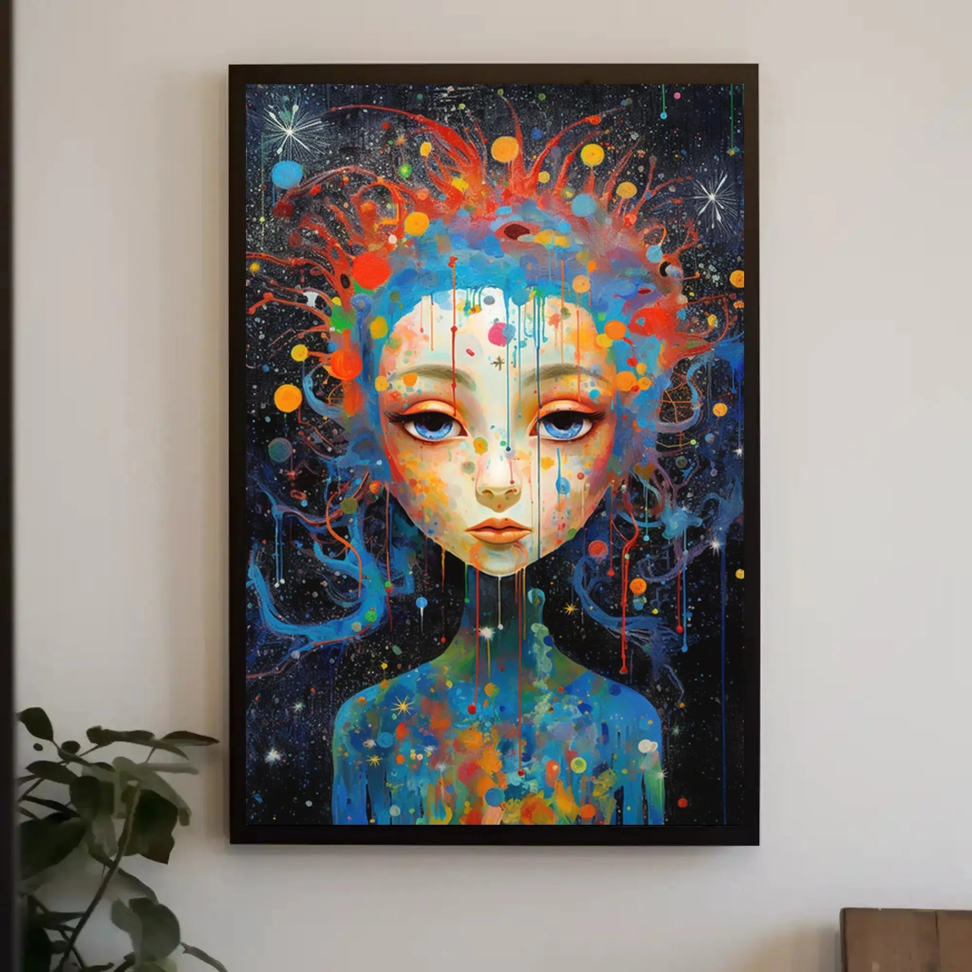 Cosmic Serenity: Abstract Female Portrait Artistic Poster PosterGoat