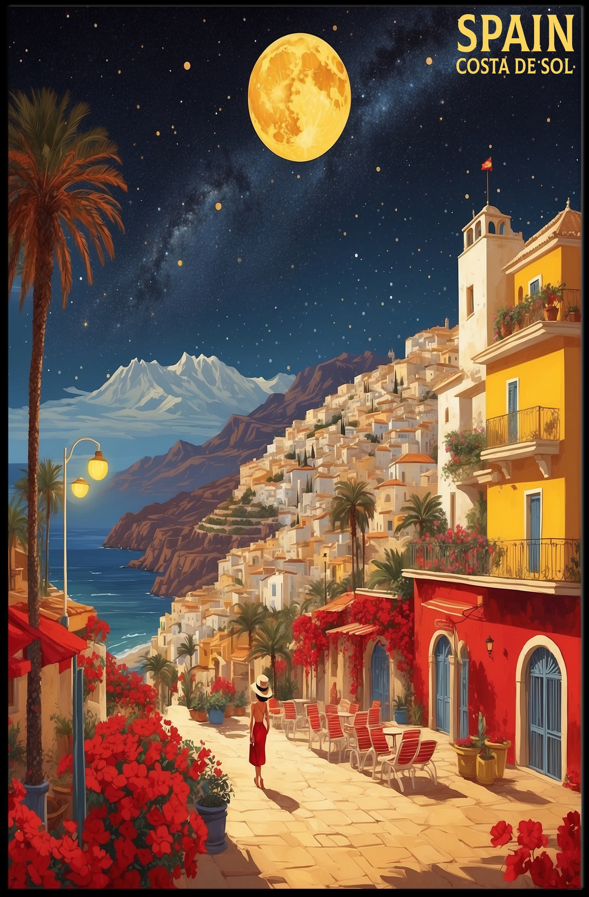 Costa del Sol Night Scene Travel Poster PosterGoat