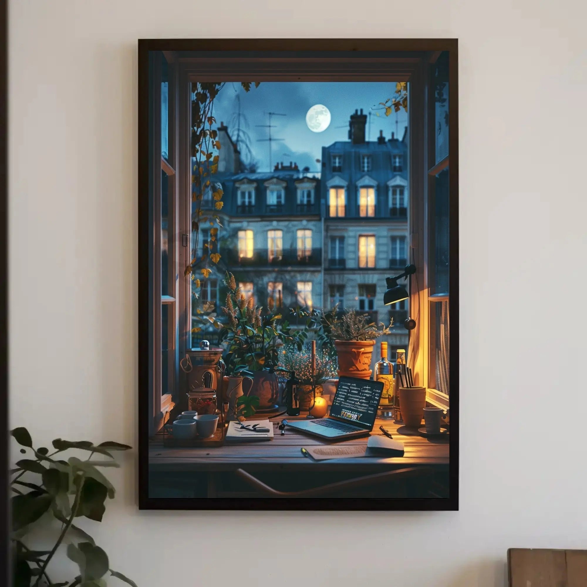 Cozy Modern Apartment Scene at Night Artistic Poster PosterGoat